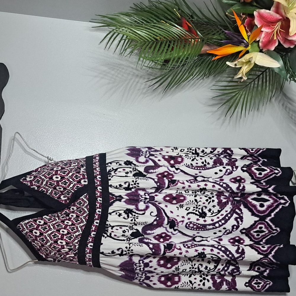 APT 9 Halter Blk Purple White Dress Sz XL PTP:18"-20" Length:38"